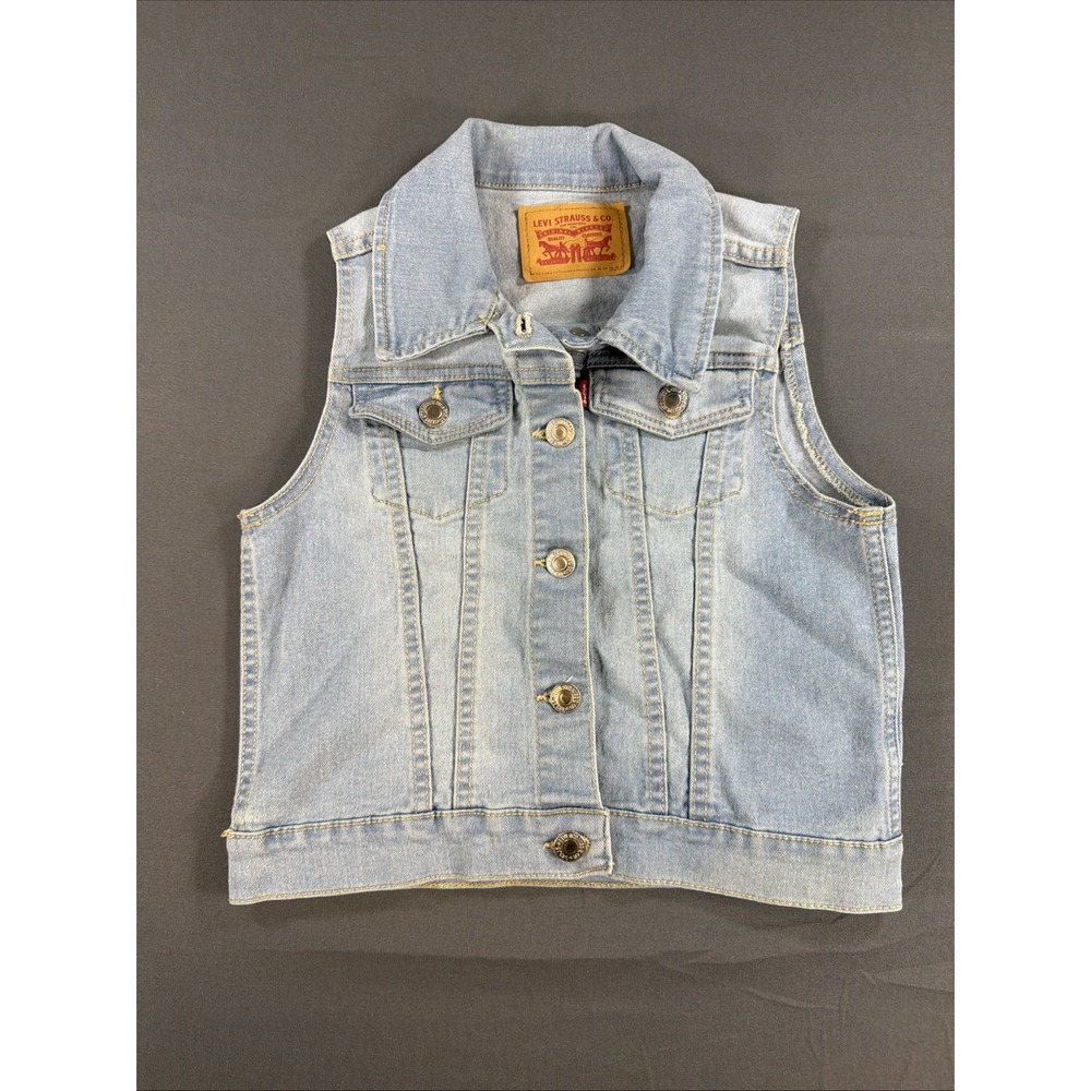 Levis Kids Denim Trucker Vest Small Sleeveless Blue Western Rodeo Retro